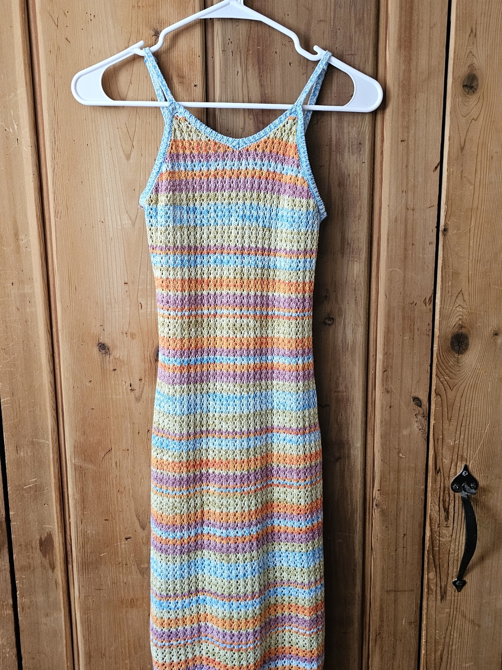 Freshman Pastel Striped Crochet Strapless Maxi Dress - Size 8-10